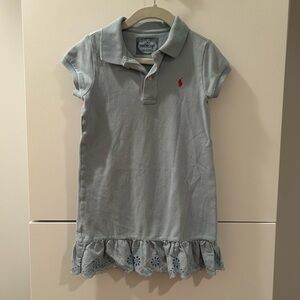 Ralph Lauren Kids Light Blue Polo Dress with Ruffle Hem